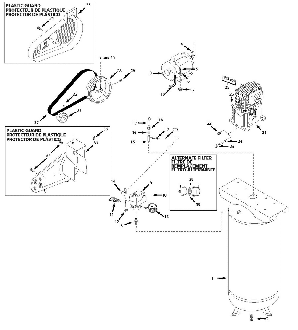 Tank Assembly Parts Diagram and Parts List for VT631402AJ  Campbell Hausfeld Compressor